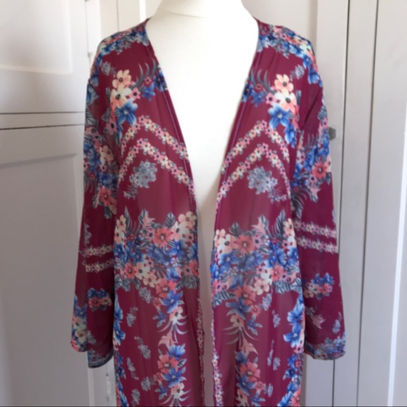 NWOT Burgundy Floral Long Kimono/Duster - Picture 6 of 8